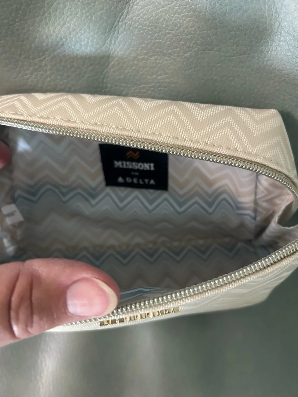 Missoni Cream Chevron Cosmetic Bag with Gold Logo